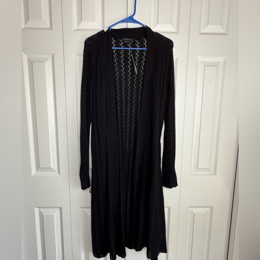 Knit Duster Open Front Dead Stock Y2K Parallel Tie Waist Black Whimsygoth Sz Med